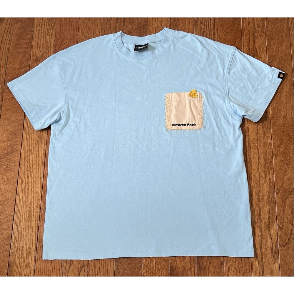Dangerous People Mens M Blue Cotton Knit Pocket Graphic Logo Crew T-Shirt Skater